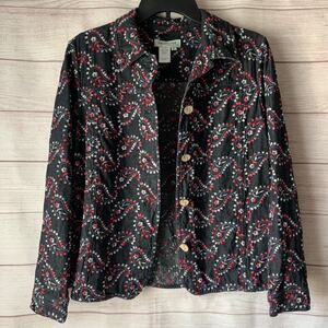 Coldwater Creek Paisley Floral Jacket Embroidered Button-Up Size Medium